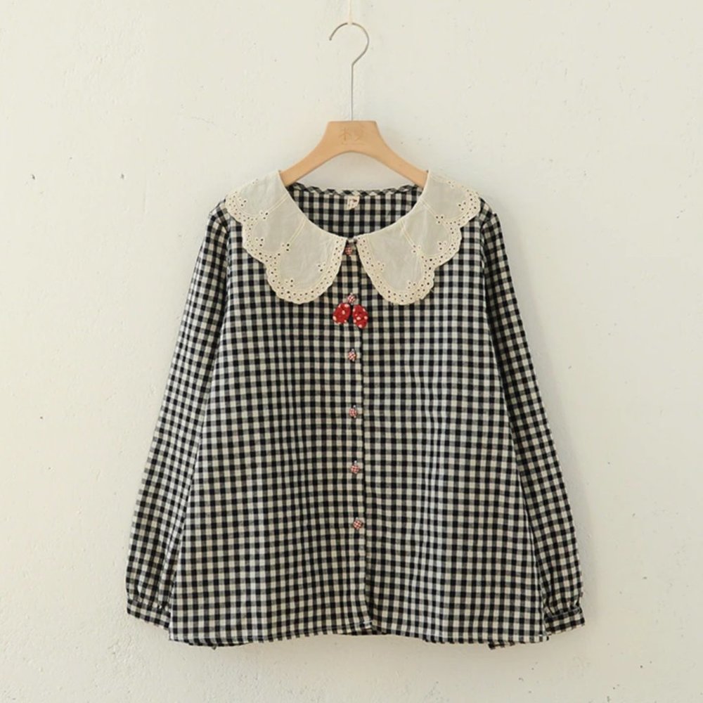 Doll Collar, Cottage Core, Victorian, Long Sleeve Shirt Cotton Colorful Buckle P